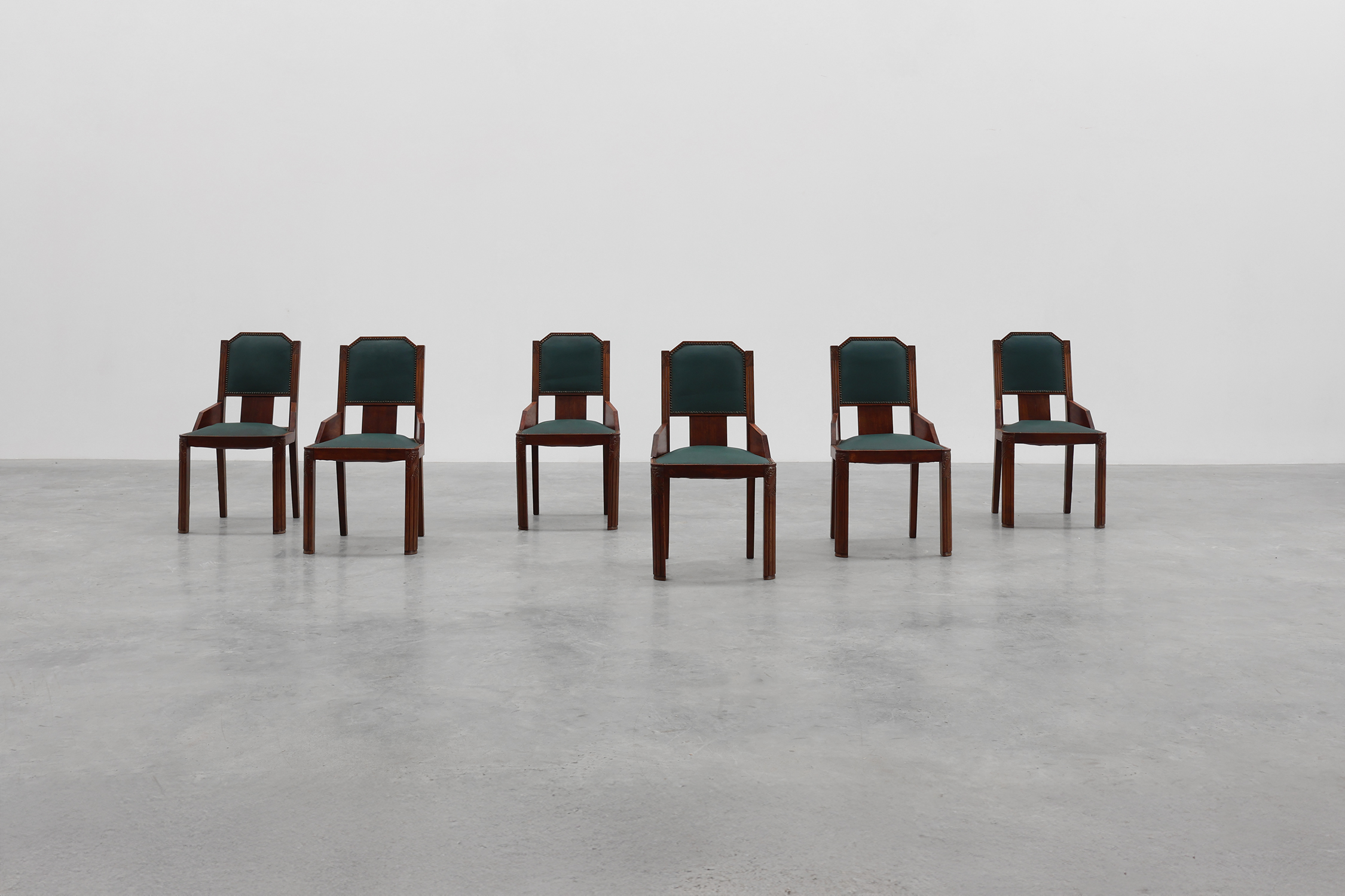 Set of 6 Art Deco dining chairs in wood with original upholstery, Belgium 1930sthumbnail